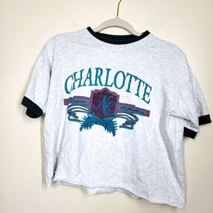 Vintage Charlotte short sleeved cropped ringer tee medium 100% cotton
